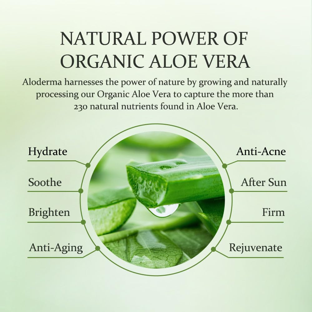 Organic Aloe Vera Gel for Face & Body, 96% Pure Aloe Gel Made within 12 Hours of Harvest, Ideal for Skin, Scalp, & Hair Hydration, Calming Moisturizer for Soothing after Sun Care Relief, 7Oz