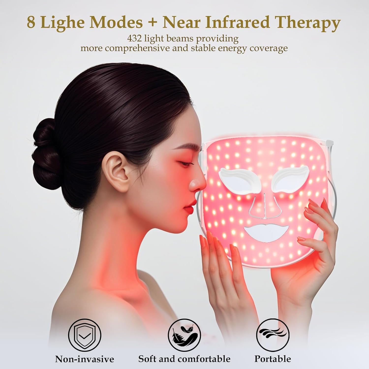 Red Light Face Mask, 8 Modes Portable Led Face Mask Light Therapy, 850Nm near Infrared Red Light Therapy for Face, Infrared Face Light Therapy, Face Skincare Tool