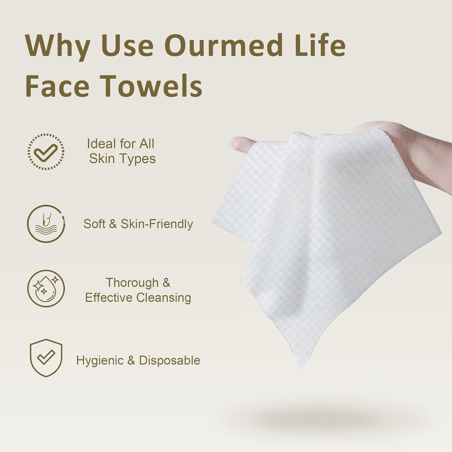 Disposable Face Towel | Lint-Free Biodegradable Towels | Face Clean Dry Makeup Remover Wipes | Super Soft & Thick for Sensitive Skin | 10-Inch X 12-Inch Extra Large | 50 Count