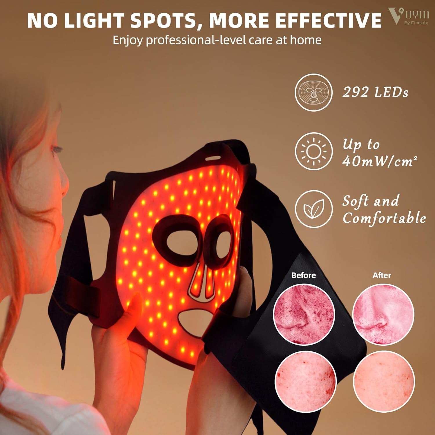 Red Light Therapy Mask, Lightweight 130G Skin Brightening anti Aging Wrinkles Reduction, 292 Leds Professional Infrared Red Light Therapy for Face, Portable LED Facial Skincare Mask Gift Pack