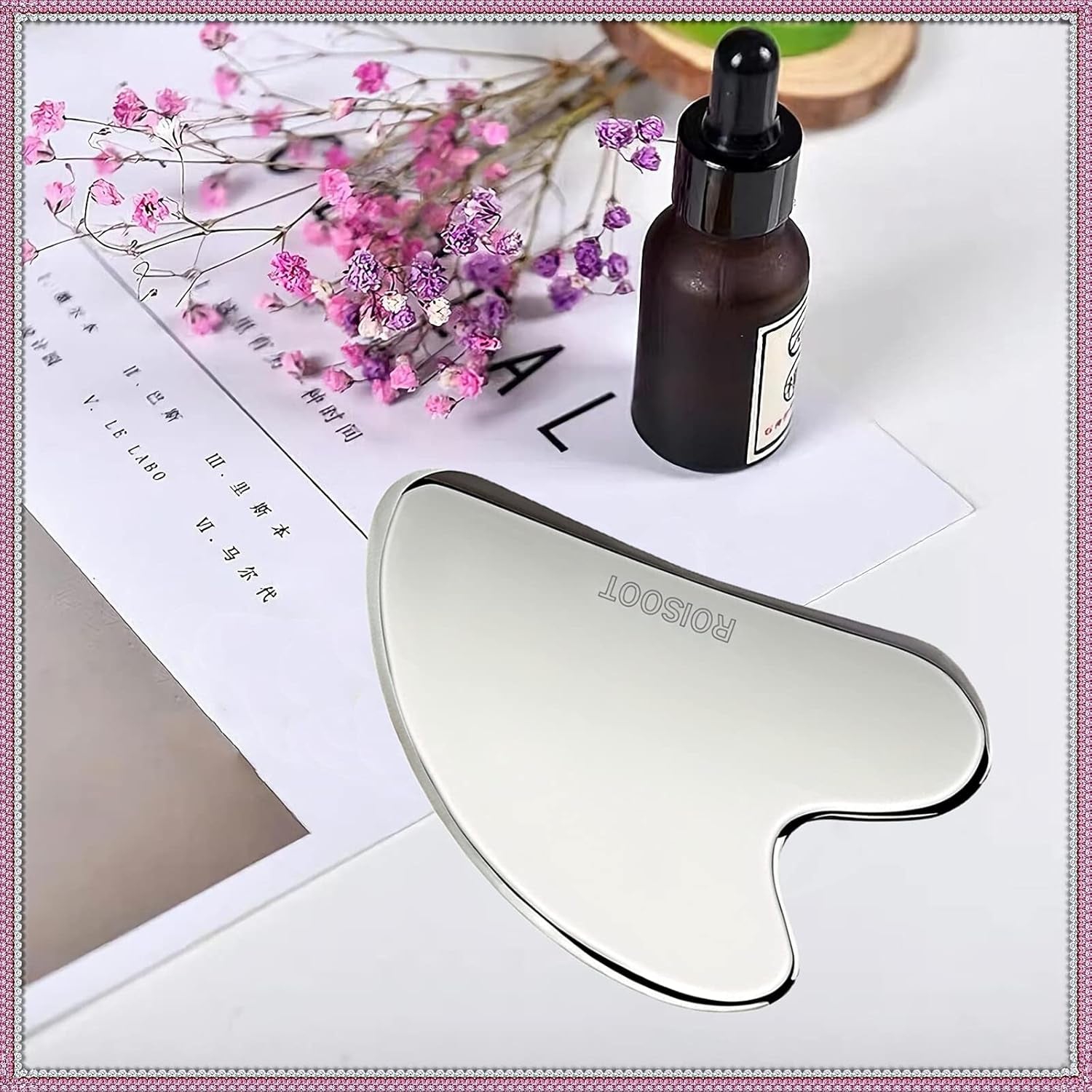 Upgrade Gua Sha Stainless Steel Tool for Face, Massage Scraper for Facial Skin Care (Metallic Luster)