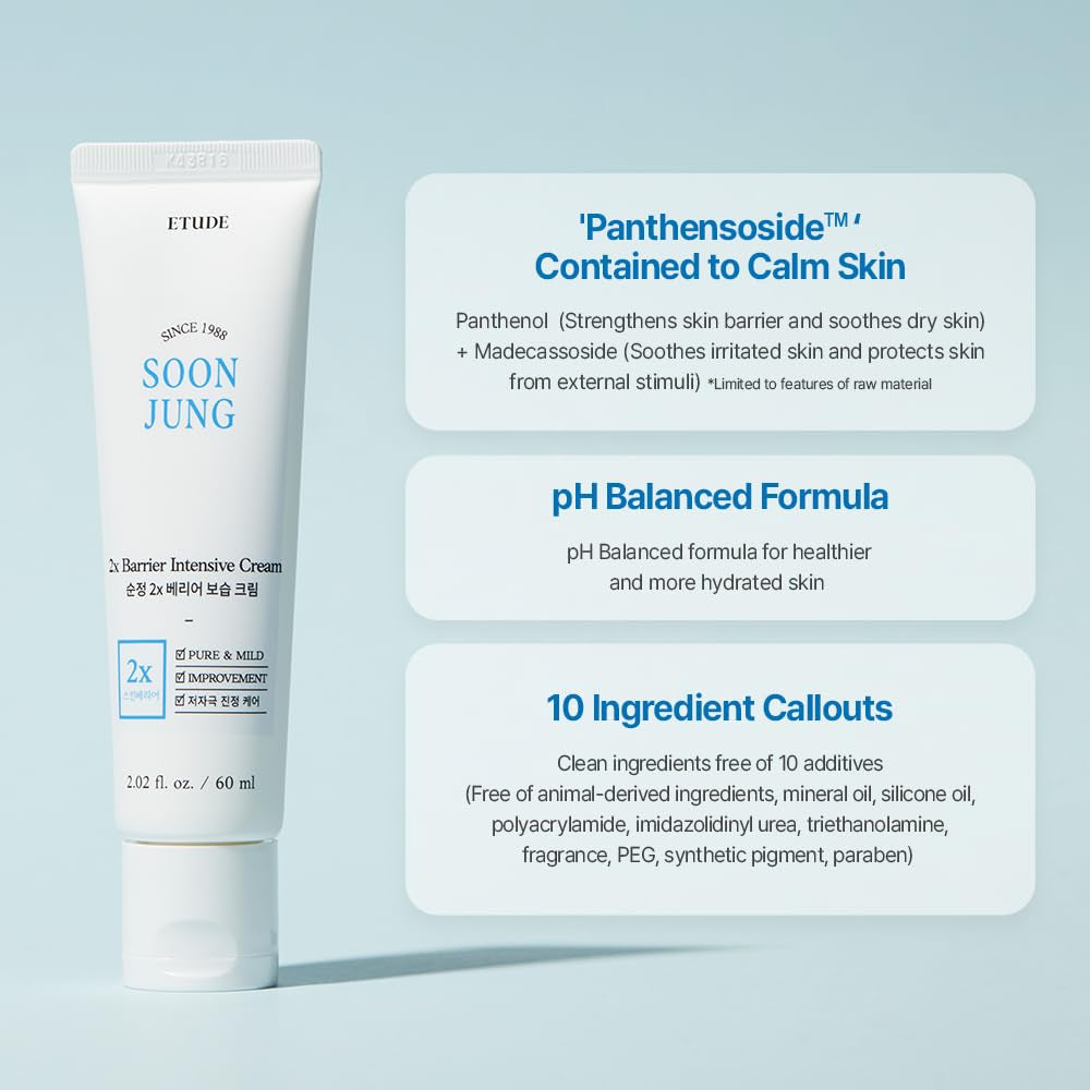 House Soonjung 2X Barrier Intensive Cream 60Ml (21AD) | Hypoallergenic Shea Butter Hydrating Facial Cream for Sensitive Skin, Water-Oil Balance & Panthenol for Damaged Skin | K-Beauty