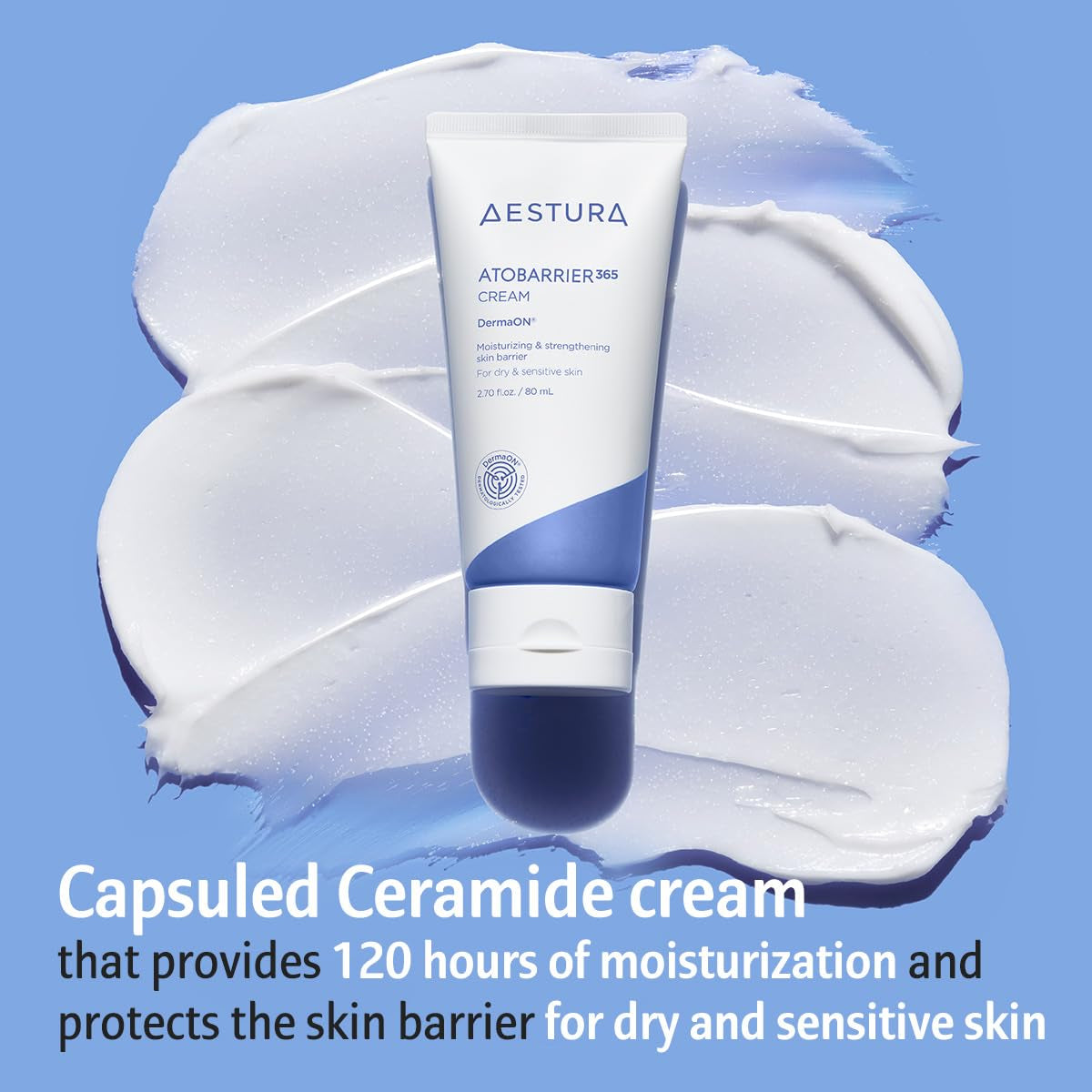 ATOBARRIER365 Cream with Ceramide, Korean Moisturizer for Barrier Repair | 120-Hour Lasting Hydration, Capsuled Ceramides for Dry & Sensitive Skin, Non-Comedogenic Tested, 2.70 Fl.Oz.(Renewed)