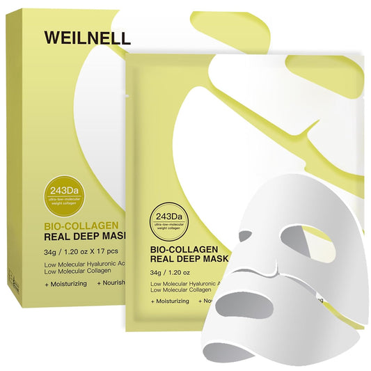 Bio-Collagen Real Deep Mask 34Gx17Ea, Deep Collagen Anti-Wrinkle Lifting Overnight Mask, Hydrating Hydrogel Mask with Low Molecular Weight Collagen - Pore Minimizing, Elasticity, Firming, Moisturizing