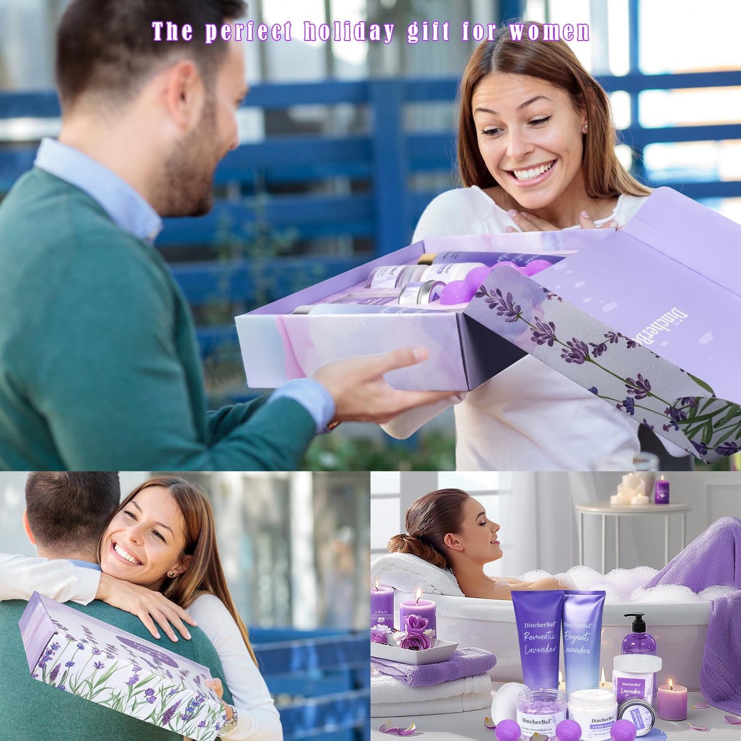 Luxury Gifts for Women, Lavender Spa Gifts Baskets for Women Bubble Bath and Body Gifts Set, Relaxing Bath for Female Sister Mother Teacher Birthday Gifts- Home Spa Kit for Women